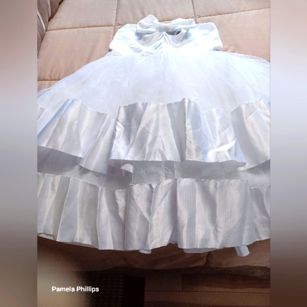 White Tiered Dance Costume with Ruffled Satin